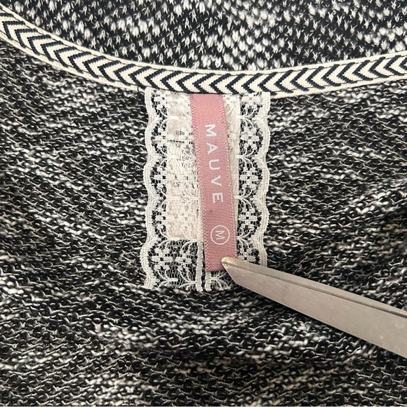 Mauve Open Cardigan Black White Waterfall Sweater - Picture 3 of 7